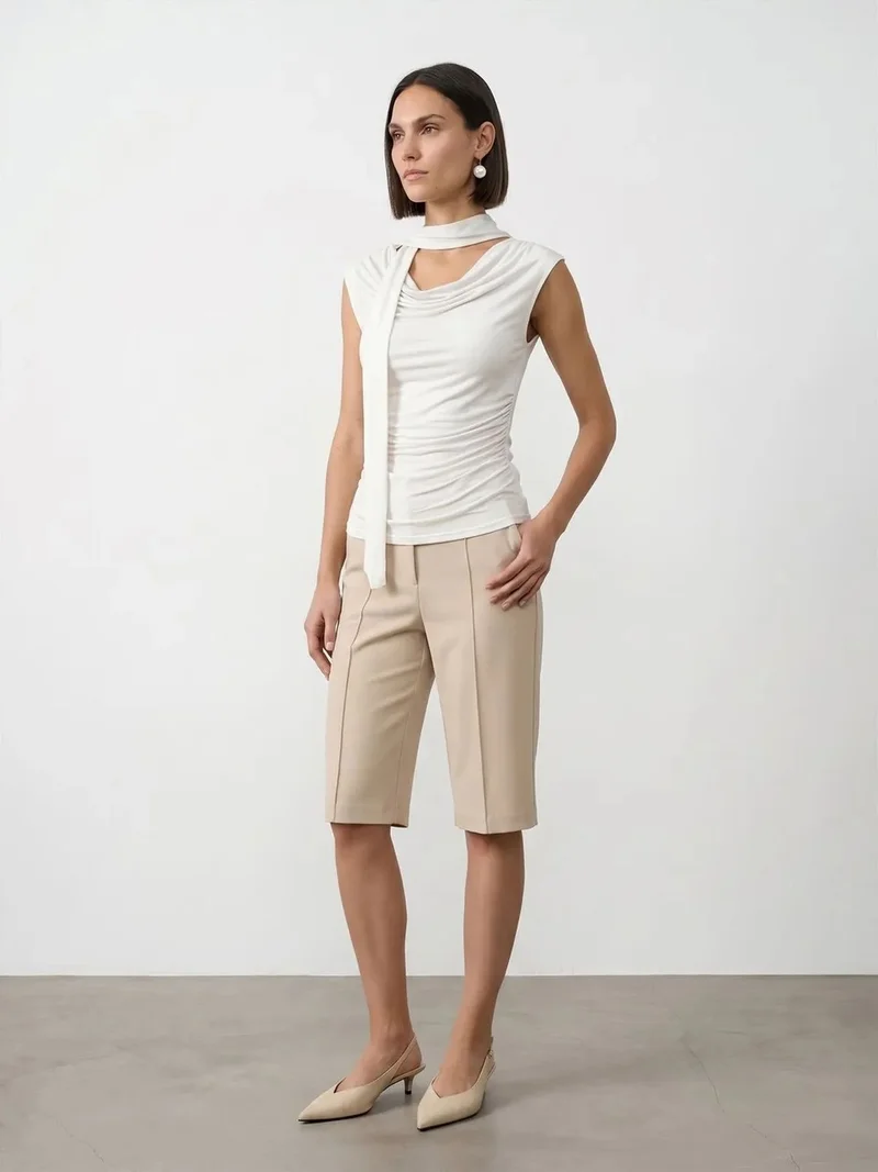 Dilvin DILVIN Sleeveless Cowl Neck Jersey Blouse