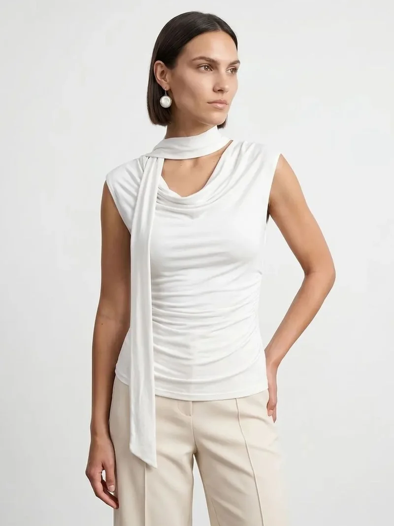 Dilvin DILVIN Sleeveless Cowl Neck Jersey Blouse