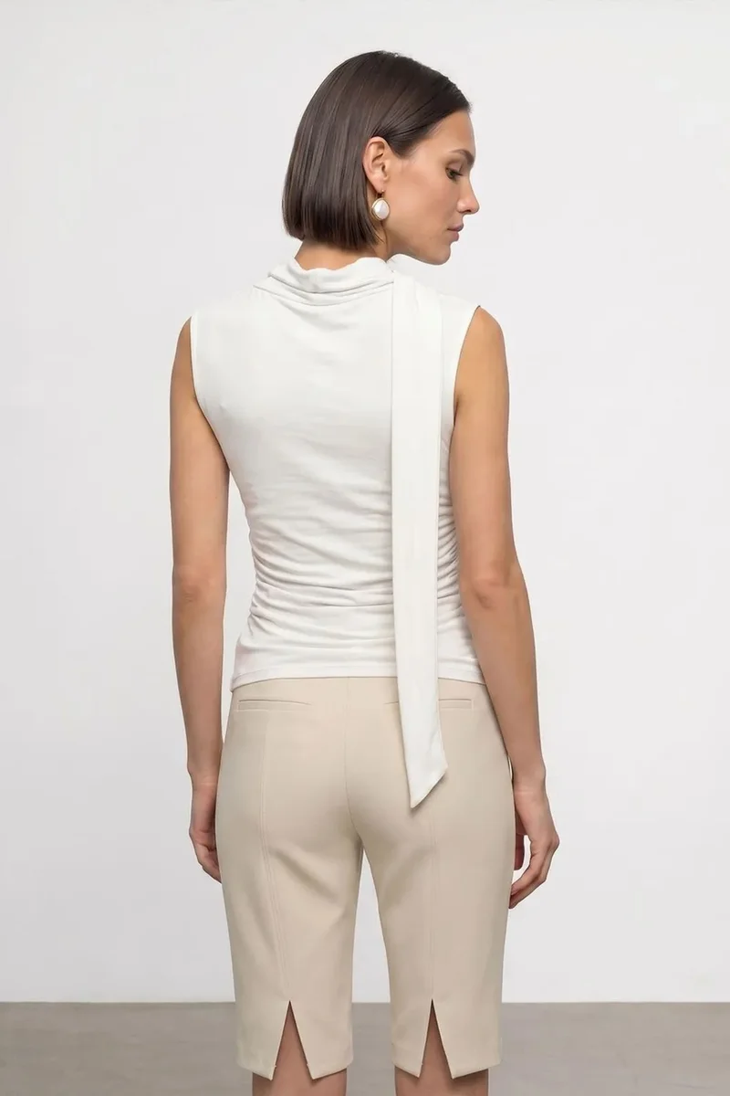 Dilvin Dusty White DILVIN Sleeveless Cowl Neck Jersey Blouse for Women | Best Price UAE