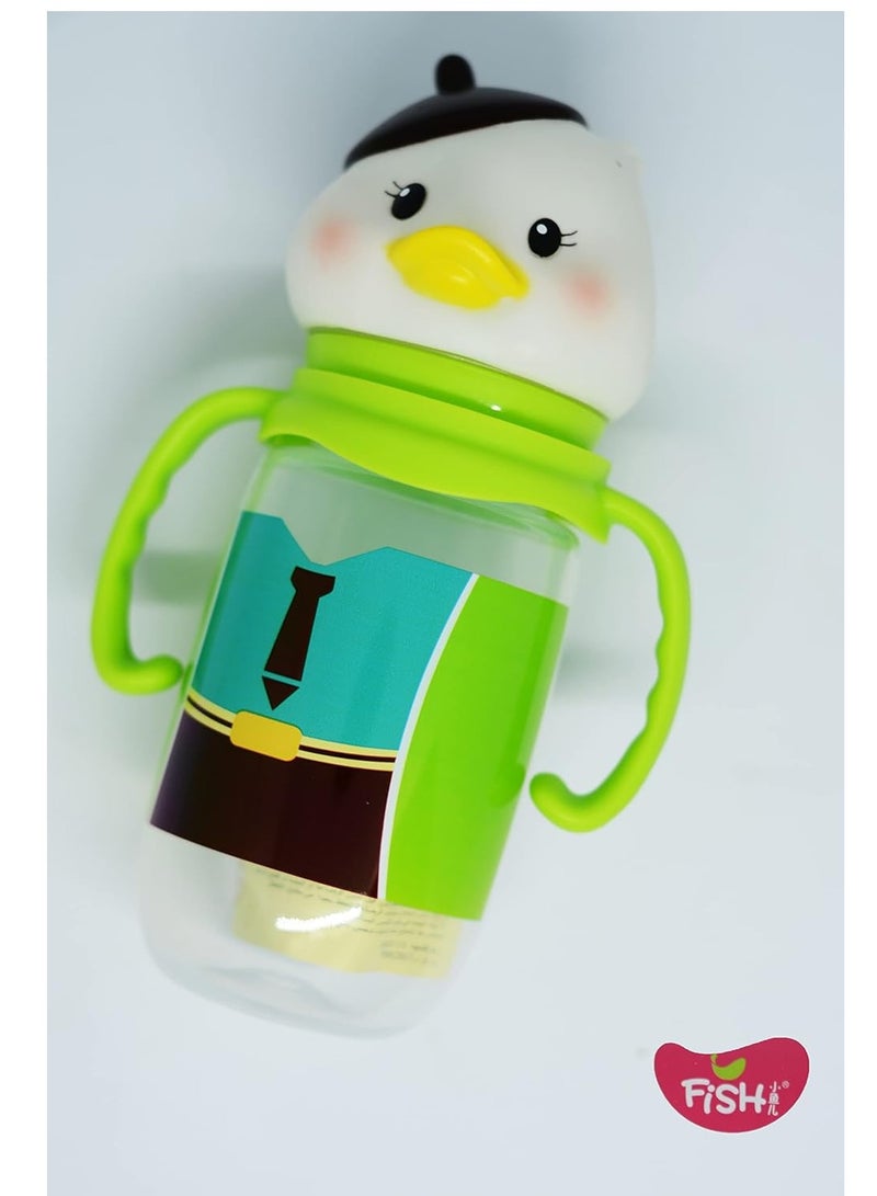 FISH Baby Feeding Bottle with Duck Mouth Handle 300ml Green - Image 1