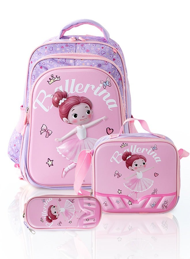 Ominii 3-PCS Kids School Bag Set for Girls – Lightweight Waterproof Backpack with Lunch Bag & Pencil Case, Ages 3–12  - Image 1