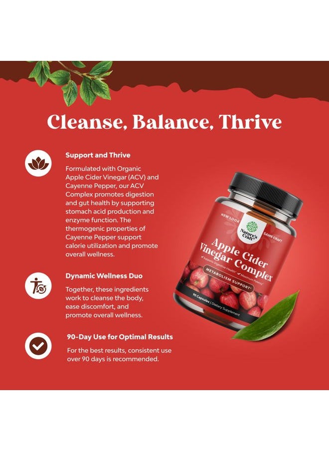 Cleansing Apple Cider Vinegar Capsules - ACV Cleanse and Detox Pills for Gut and Digestive Health with Slimming Cayenne - Extra Strength ACV Capsules for Gut Cleanse and Full Body Detox (30 Servings)
