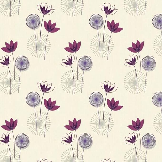 PACK OF 5 DOLLS HOUSE MINIATURE STYALISED PURPLE FLOWER WALLPAPER - Image 1