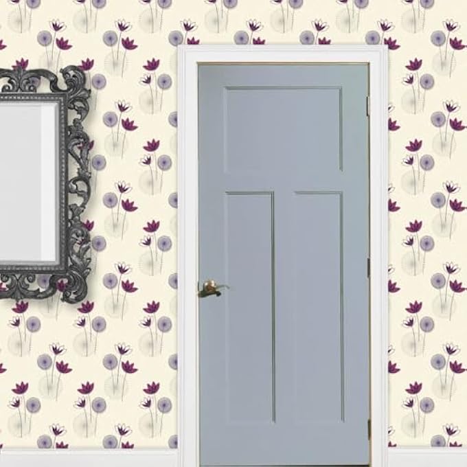 PACK OF 5 DOLLS HOUSE MINIATURE STYALISED PURPLE FLOWER WALLPAPER - Image 2