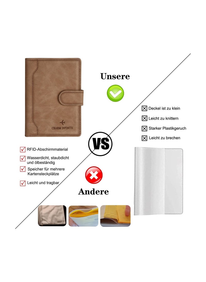 SYOSI - Passport Holder Cover, Leather RFID Travel Wallet Case Organiser with RFID Blocker, Passport Cover for Passport, Business Cards, Credit Cards, Boarding Passes (Brown) - Image 1