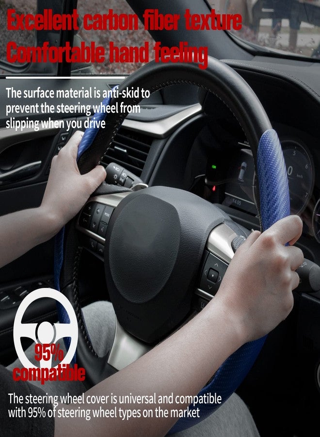 Amiss Car Carbon Fiber Anti-Skid Steering Wheel Cover, Segmented Protector, Butterfly Universal 99% Cover Interior Accessories (Blue) - Image 2