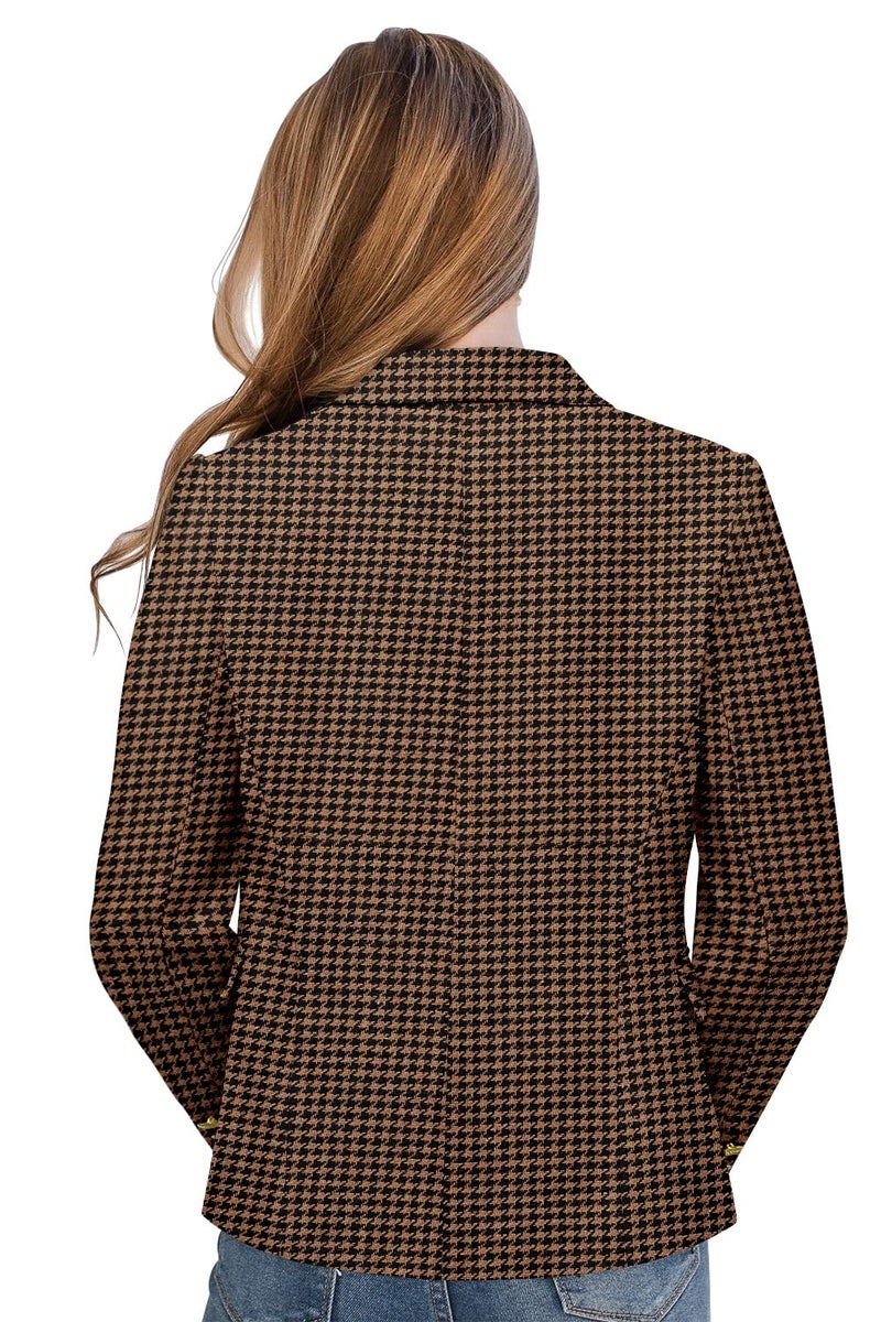 CRAZY GRID Women Business Casual Blazer Double Breasted Plus Size Blazer Jackets Fashion Gold Buttons Work Professional Suit Jacket 2XL Brown Plaid - Image 3
