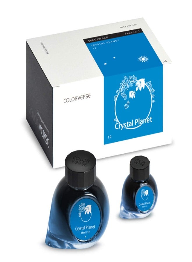 Colorverse Crystal Planet | Blue | Fountain Pen Ink Bottles | 65ml & 15ml | Dye Based | 2 Bottle Set | Spaceward Series - Image 1