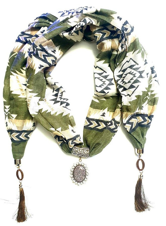 V3E Girls Stylish Printed Scarf with Necklace pendant Scarves Stole Dupatta (Multicolor,S06) - Image 1