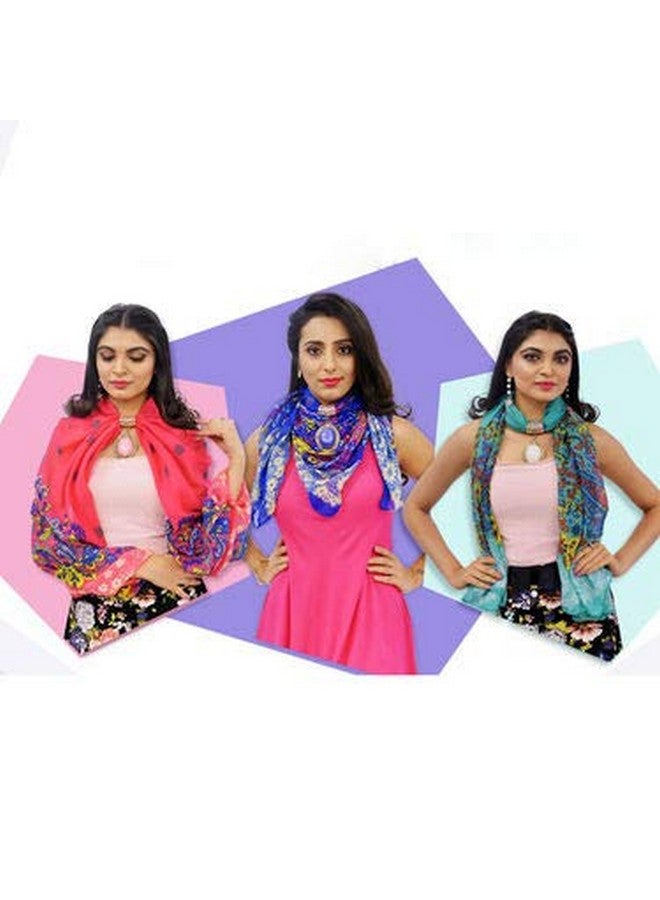 V3E Girls Stylish Printed Scarf with Necklace pendant Scarves Stole Dupatta (Multicolor,S06) - Image 3