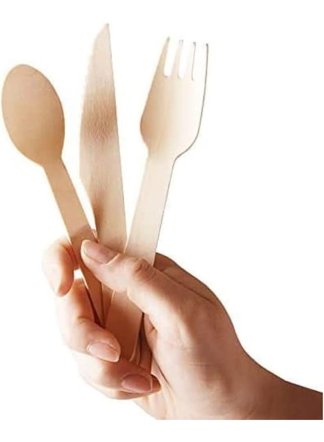 إس إن إتش باكينج طقم أدوات مائدة من الخيزران للاستخدام مرة واحدة من إس إن إتش، يتضمن شوكة وملعقة وسكين مع منديل، 100 قطعة، مصنوع من الخشب - Image 4