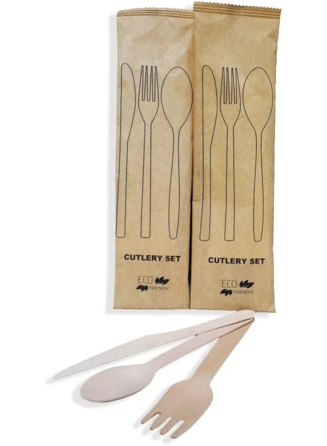 إس إن إتش باكينج طقم أدوات مائدة من الخيزران للاستخدام مرة واحدة من إس إن إتش، يتضمن شوكة وملعقة وسكين مع منديل، 100 قطعة، مصنوع من الخشب - Image 3