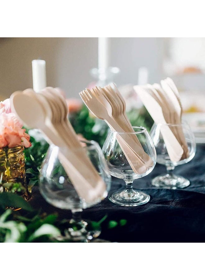 إس إن إتش باكينج طقم أدوات مائدة من الخيزران للاستخدام مرة واحدة من إس إن إتش، يتضمن شوكة وملعقة وسكين مع منديل، 100 قطعة، مصنوع من الخشب - Image 5