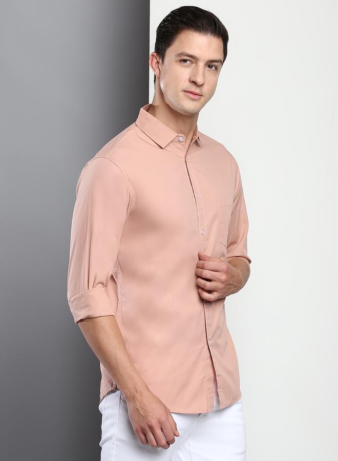 Dennis Lingo Men's Slim Fit Shell Pink Casual Cotton Spread Shirt - Image 1