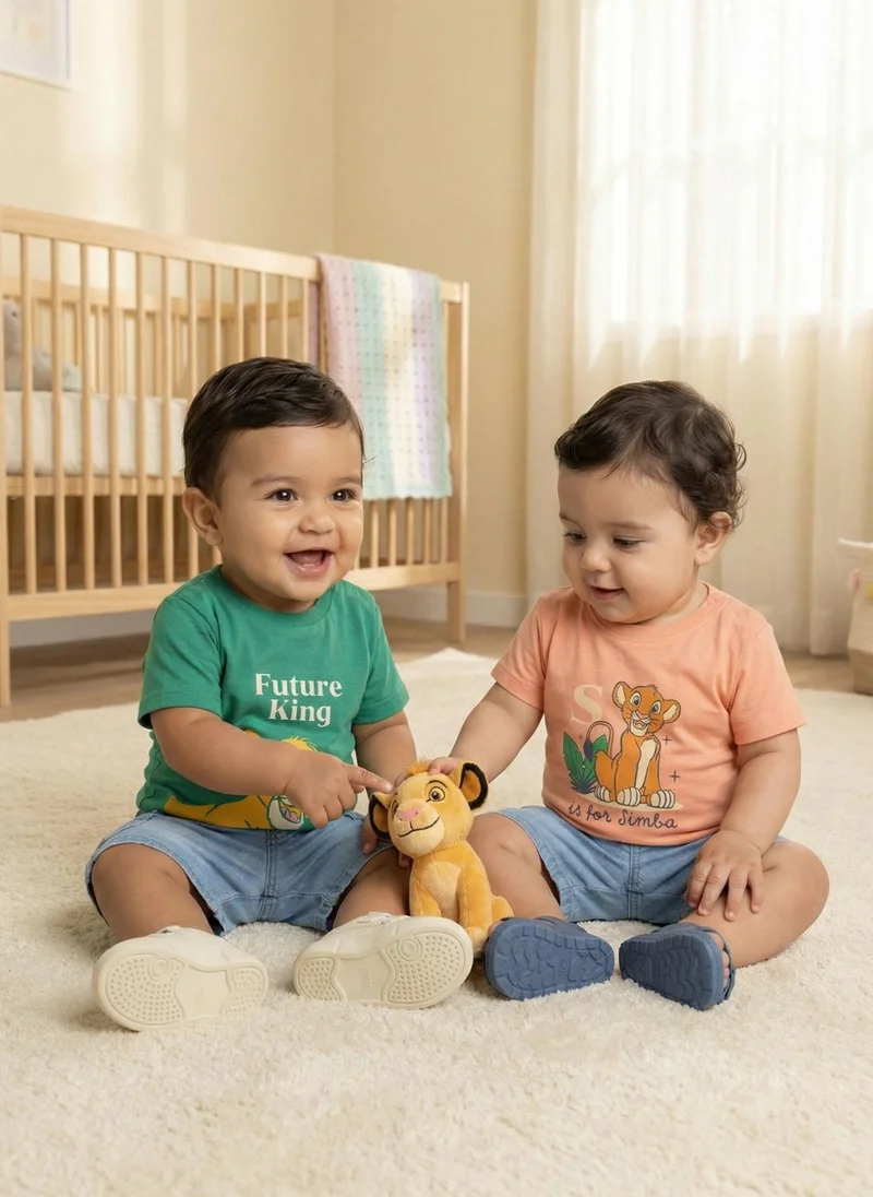 Nautinati Boys' 100% Cotton Pack of 2 Disney Simba Print Crew Neck T-shirts