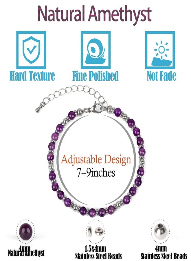 LPBeads أساور LPBeads المزينة بالخرز للنساء، مجوهرات مرصعة بأحجار كريمة، أساور قابلة للتعديل، هدايا للأم، الابنة، الزوجة، الصديقات، الصديقات المقربات، فضة 4 مم، جمشت، فولاذ مقاوم للصدأ، جمشت طبيعي - Image 2