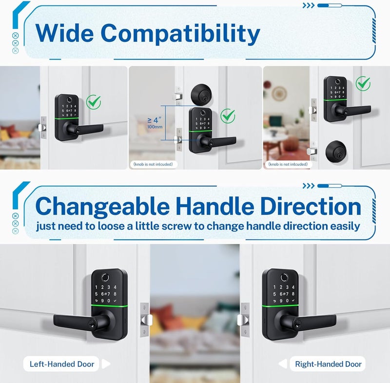 KUCACCI Keypad Smart Door Lock with Handle: Keyless Entry Fingerprint Lock - Digital Code Handle with Keypad - Electronic Smart Knob for Front Door - Deadbolt Alternative with App - Easy Installation - Image 5