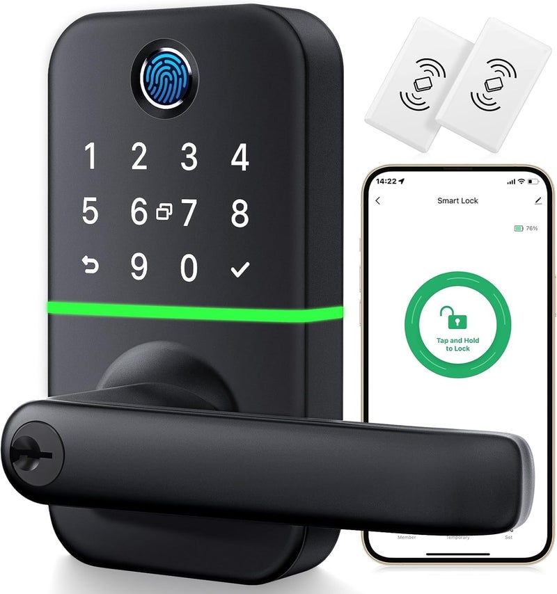 KUCACCI Keypad Smart Door Lock with Handle: Keyless Entry Fingerprint Lock - Digital Code Handle with Keypad - Electronic Smart Knob for Front Door - Deadbolt Alternative with App - Easy Installation - Image 1