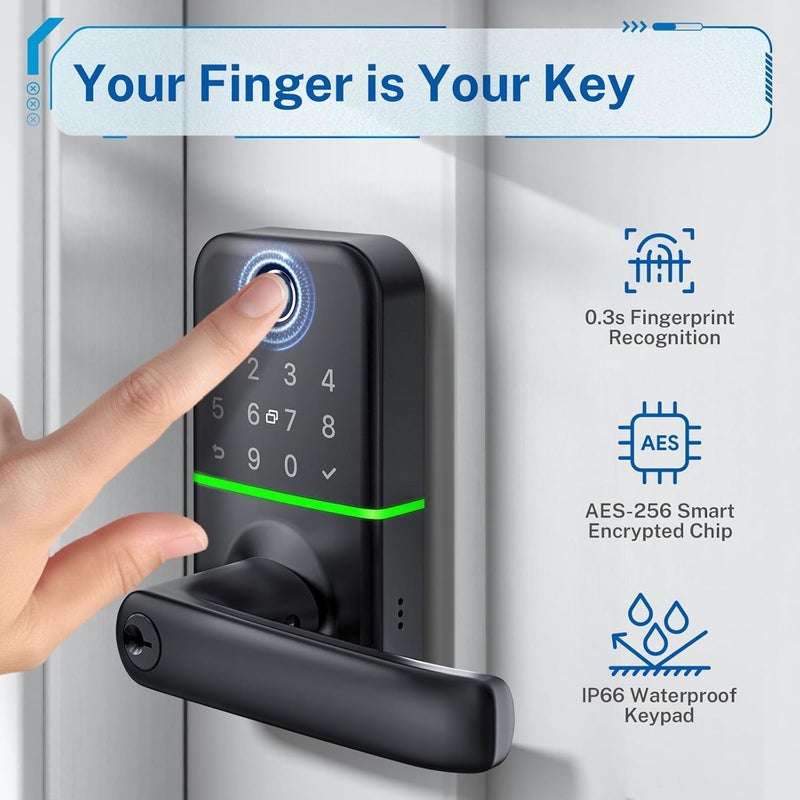 KUCACCI Keypad Smart Door Lock with Handle: Keyless Entry Fingerprint Lock - Digital Code Handle with Keypad - Electronic Smart Knob for Front Door - Deadbolt Alternative with App - Easy Installation - Image 3