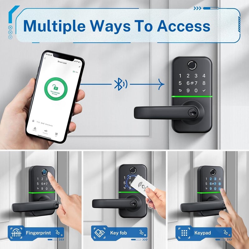 KUCACCI Keypad Smart Door Lock with Handle: Keyless Entry Fingerprint Lock - Digital Code Handle with Keypad - Electronic Smart Knob for Front Door - Deadbolt Alternative with App - Easy Installation - Image 2
