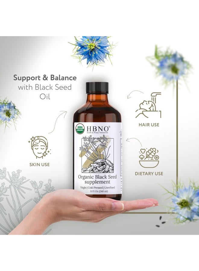 hbno Organic Black Seed Oil - USDA Certified Organic Black Seed Oil (Nigella Sativa) Cold Pressed for Supplements - Huge 8 Oz (240ml) Value Size - Image 2