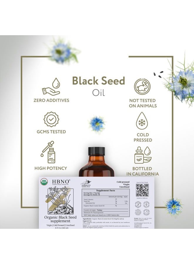 hbno Organic Black Seed Oil - USDA Certified Organic Black Seed Oil (Nigella Sativa) Cold Pressed for Supplements - Huge 8 Oz (240ml) Value Size - Image 4