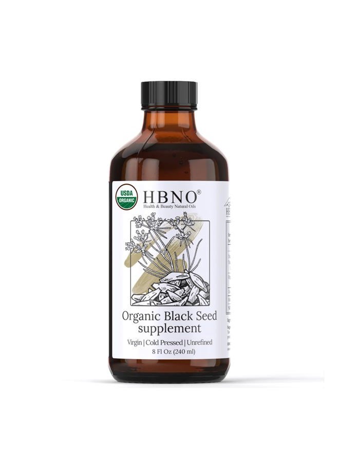 hbno Organic Black Seed Oil - USDA Certified Organic Black Seed Oil (Nigella Sativa) Cold Pressed for Supplements - Huge 8 Oz (240ml) Value Size - Image 1