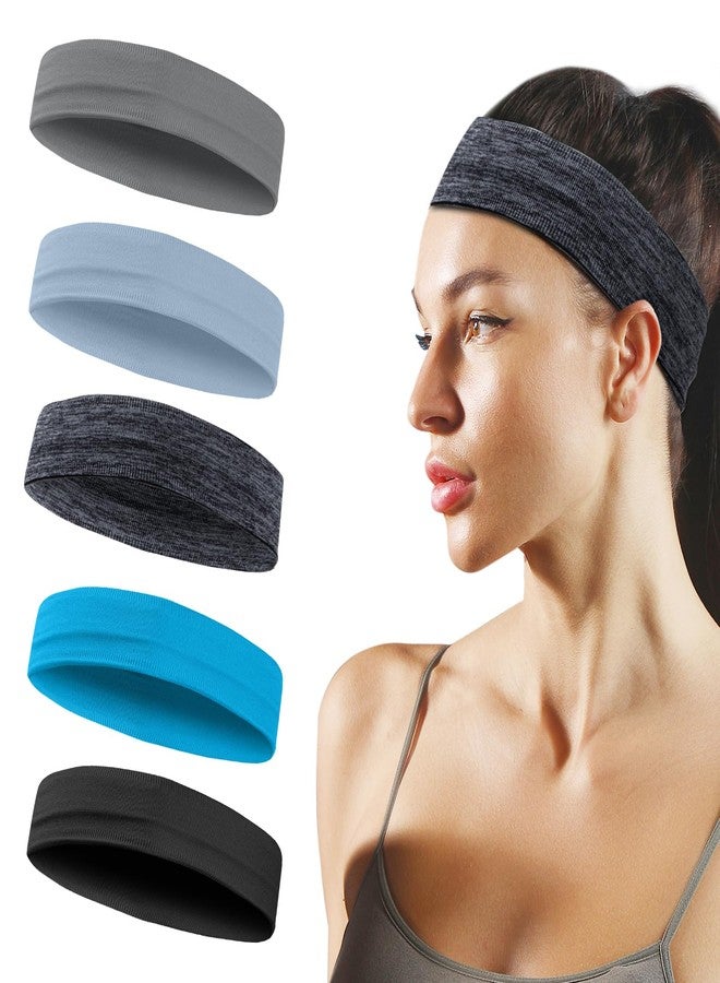 QQJOYCCI Sports Headbands for Women, 5 Pack Moisture Wicking Non Slip Sweatbands Fashionable Hairbands for Workout Yoga Running Gym - Image 1