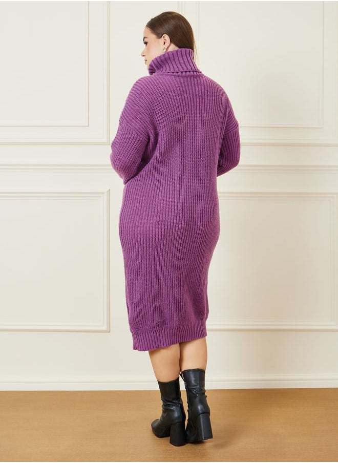 Styli - Cable Knit Turtle Neck Sweater Midi Dress - Image 1