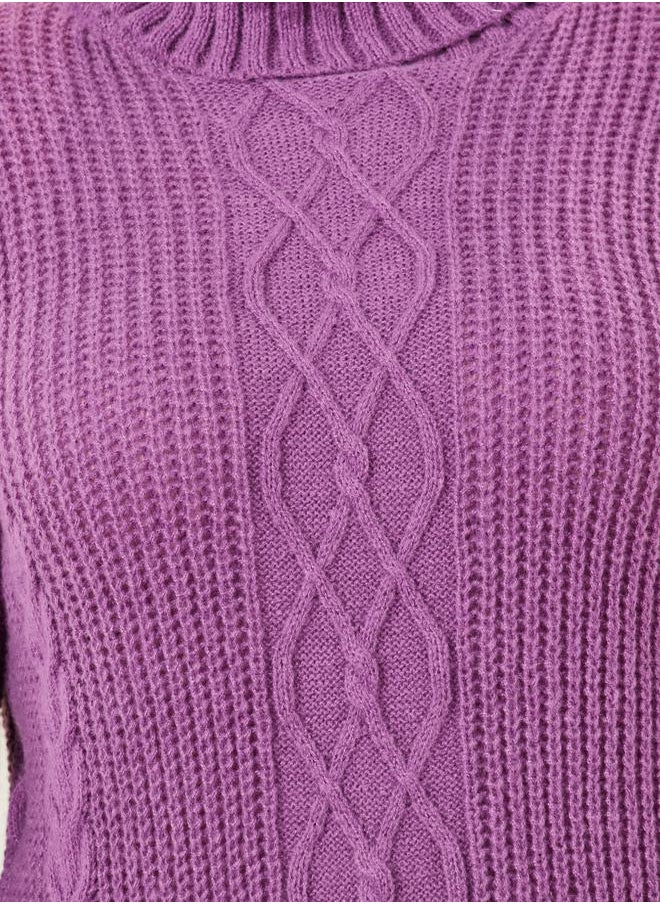 Styli - Cable Knit Turtle Neck Sweater Midi Dress - Image 1