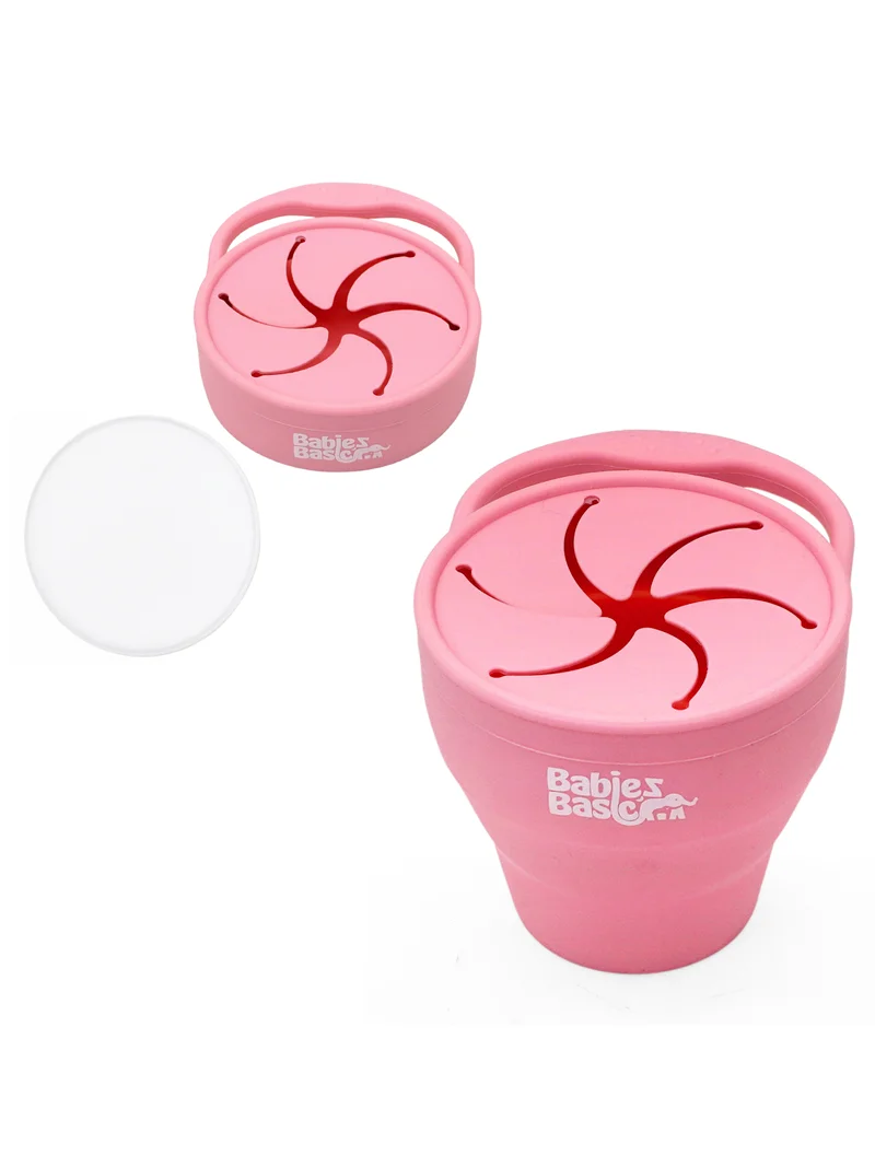 Babies Basic Babies Basic Collapsable Silicone Snack Cup/Box for Kids, Pink