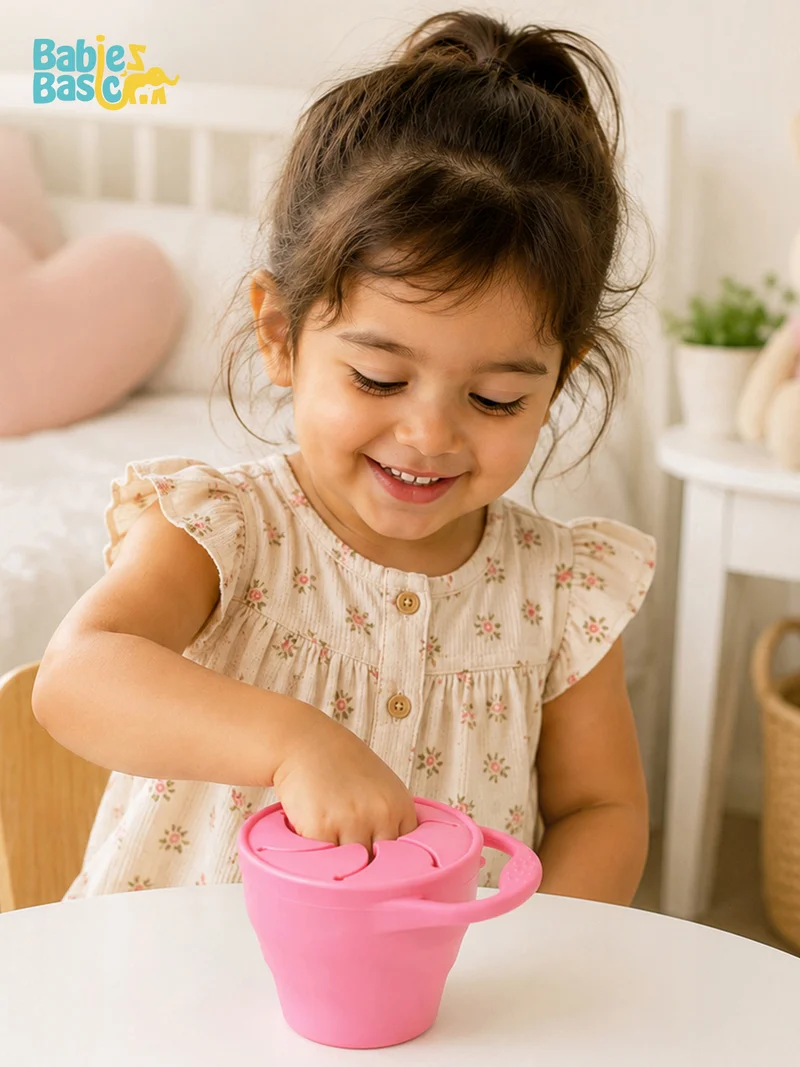 Babies Basic Babies Basic Collapsable Silicone Snack Cup/Box for Kids, Pink