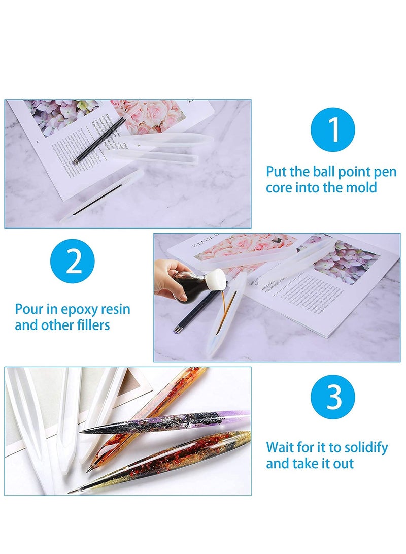Excefore 3 Pieces Pen Shape Resin Mold Ballpoint Pen Silicone Molds Epoxy Resin Molds Resin Casting Molds with 75 Pieces Ballpoint Refill Pens for DIY Resin Crafts Making - Image 3