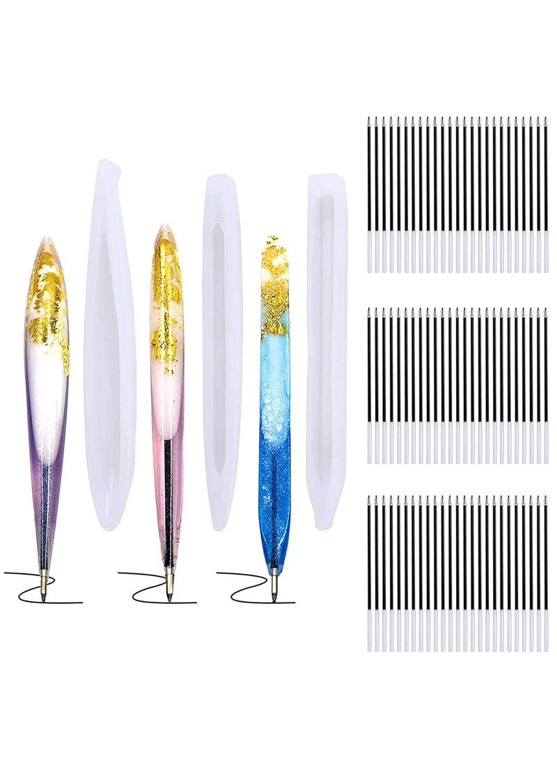 Excefore 3 Pieces Pen Shape Resin Mold Ballpoint Pen Silicone Molds Epoxy Resin Molds Resin Casting Molds with 75 Pieces Ballpoint Refill Pens for DIY Resin Crafts Making - Image 1