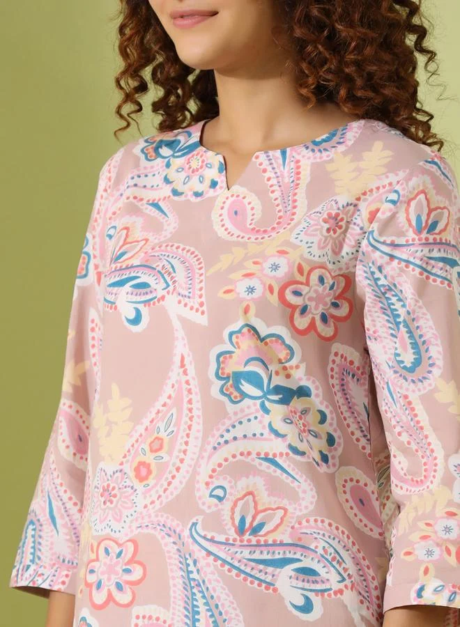 sanskrutihomes Sanskrutihomes Women Ethnic Motif Printed Pure Cotton Top and Pyjama Set