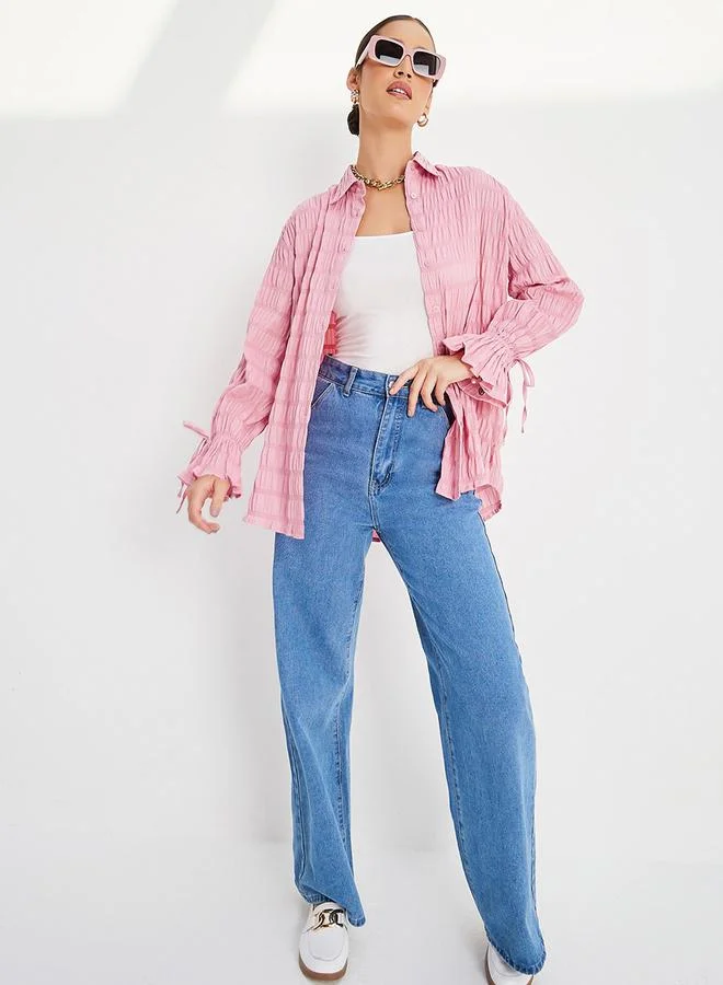 ستايلي Textured Oversized Longline Shirt with Buttons