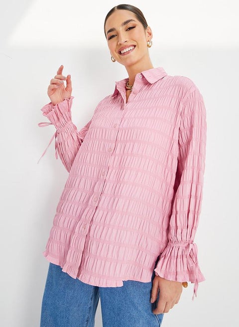 Styli Textured Oversized Longline Shirt with Buttons