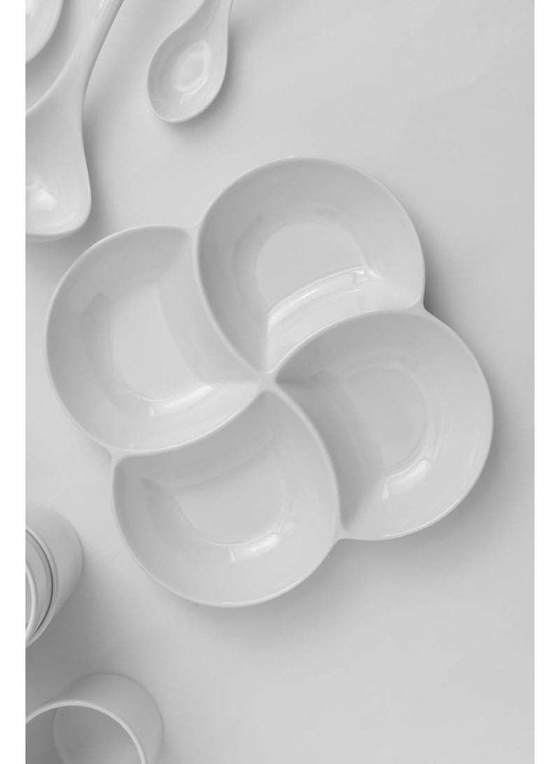 ماستر جولد طقم عشاء فاخر مصنوعة من الميلامين 110 قطعة مثالي لعدد 6 أشخاص باللون الابيض | مجموعة أطباق عشاء مقاومة للكسر و امنة في غسالة الاطباق | صحون متعددة الاستخدامات - Image 5