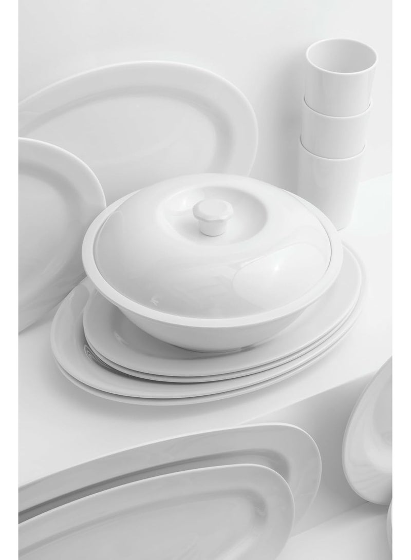 ماستر جولد طقم عشاء فاخر مصنوعة من الميلامين 110 قطعة مثالي لعدد 6 أشخاص باللون الابيض | مجموعة أطباق عشاء مقاومة للكسر و امنة في غسالة الاطباق | صحون متعددة الاستخدامات - Image 4