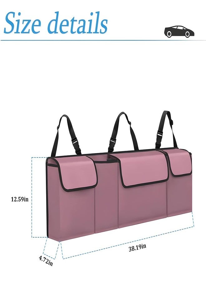 Hanemia Car Trunk Organizer, Backseat Hanging Storage with 4 Large Pockets, Collapsible Cargo Bag with Adjustable Straps Frees Trunk Floor, Sturdy Space Saving Expert for SUV, Truck, Van (Pink) - Image 2