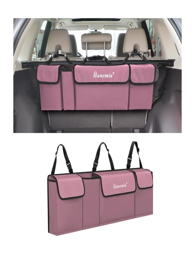 Hanemia Car Trunk Organizer, Backseat Hanging Storage with 4 Large Pockets, Collapsible Cargo Bag with Adjustable Straps Frees Trunk Floor, Sturdy Space Saving Expert for SUV, Truck, Van (Pink) - Image 1