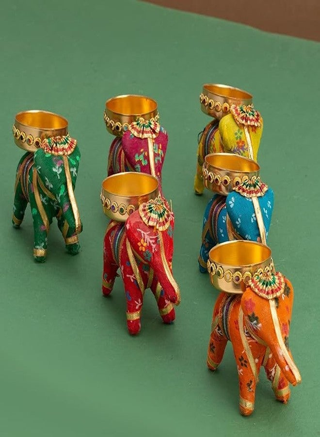 MAKE A WISH Handcrafted Recycled Material Elephant Tealight Candle Holder Home Decoration Item for Diwali Decor (Multicolor, 8 X 5 X 10 Cm) - Pack of 6 - Image 2
