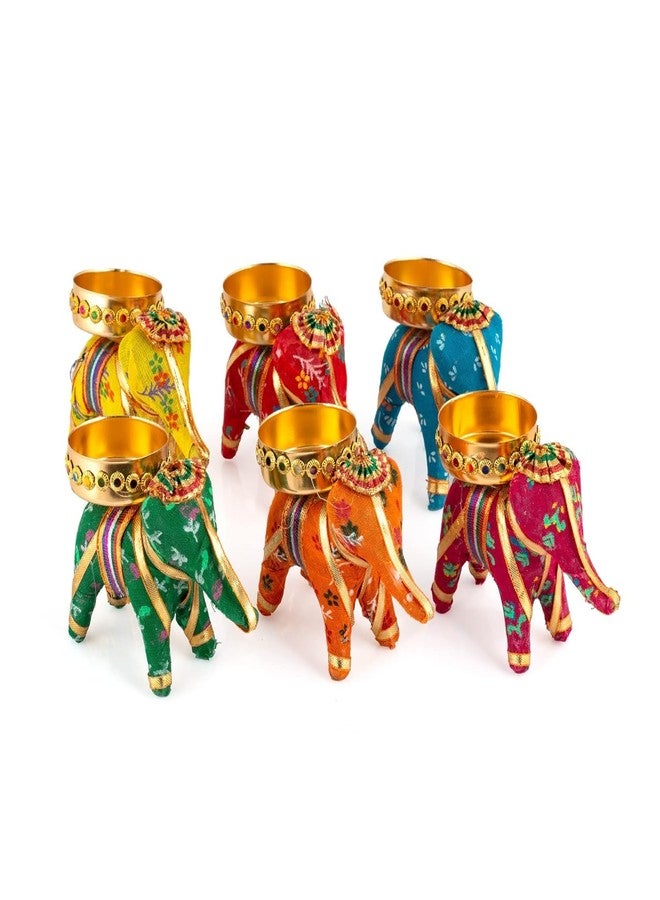 MAKE A WISH Handcrafted Recycled Material Elephant Tealight Candle Holder Home Decoration Item for Diwali Decor (Multicolor, 8 X 5 X 10 Cm) - Pack of 6 - Image 5