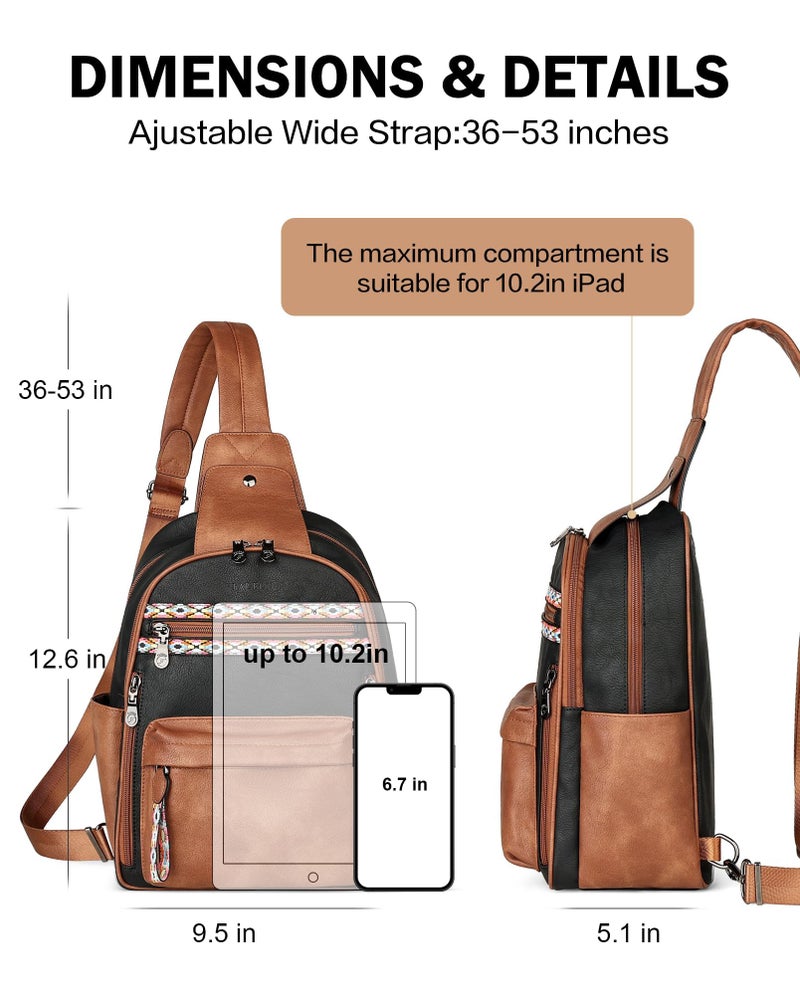 FADEON Large Sling Bag for Women, Leather Crossbody Purse Designer Anti Theft Sling Backpack, RFID Fanny Packs for Travel - Image 5