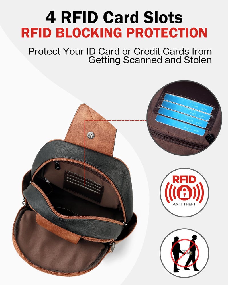 FADEON Large Sling Bag for Women, Leather Crossbody Purse Designer Anti Theft Sling Backpack, RFID Fanny Packs for Travel - Image 4