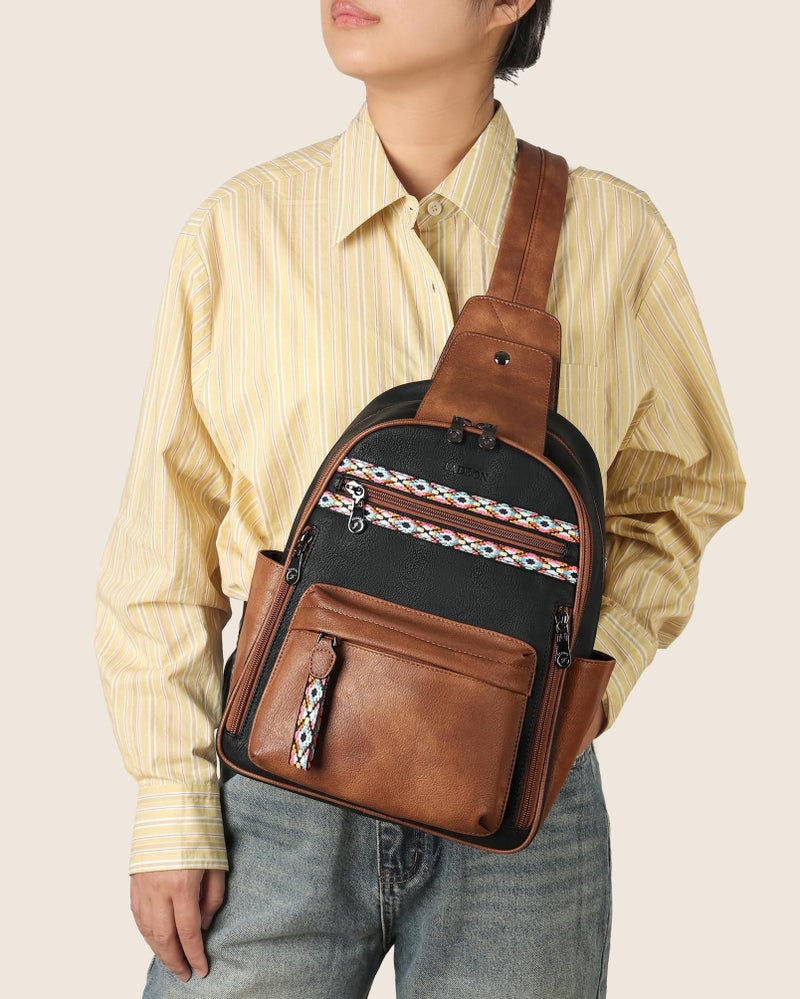 FADEON Large Sling Bag for Women, Leather Crossbody Purse Designer Anti Theft Sling Backpack, RFID Fanny Packs for Travel - Image 3