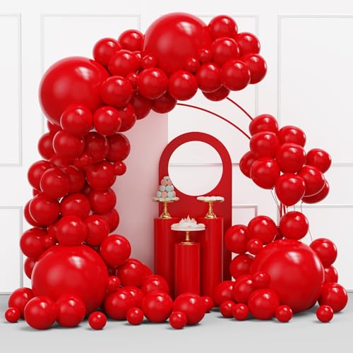 YMSZ Red Balloons Garland Arch kit 114pcs Red Latex Balloon with Different Sizes for Birthday Graduation Valentines Christmas Wedding Party Decorations - Image 1