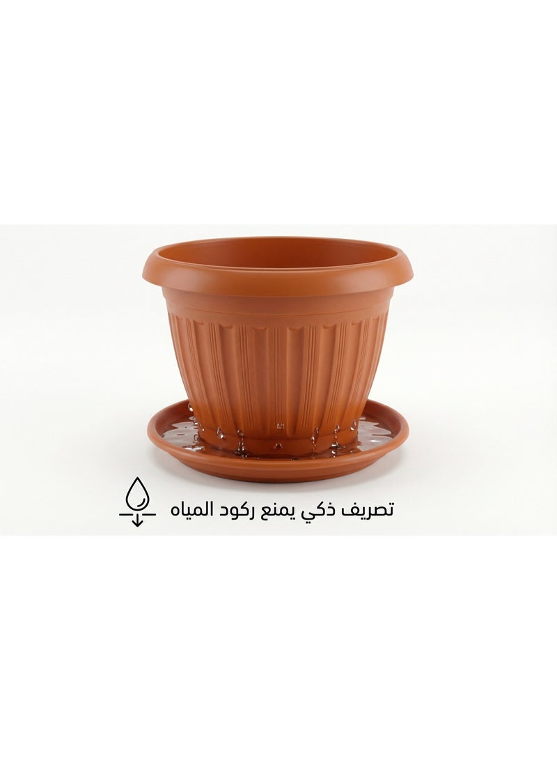 أصيص زرع بلاستيك دائري كلاسيكي بلون الفخار مع طبق تصريف سفلي لزراعة وتنسيق نباتات الزينة والزهور الطبيعية والصناعية للمنازل والمكاتب والبلكونات - مقاس 25 سم - Image 5