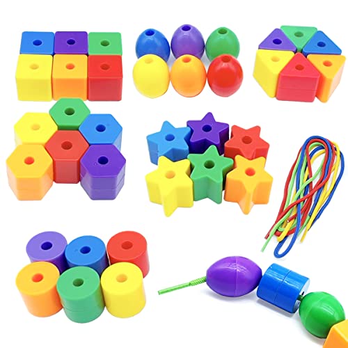 KUTOI Toddler Toys Big Lacing Beads Set for Fine Motor Skills HandEye Coordination Baby Toys 36 Beads 6 Strings Color Sorting Counting Educational Learning Toy Montessori Toys - Image 1