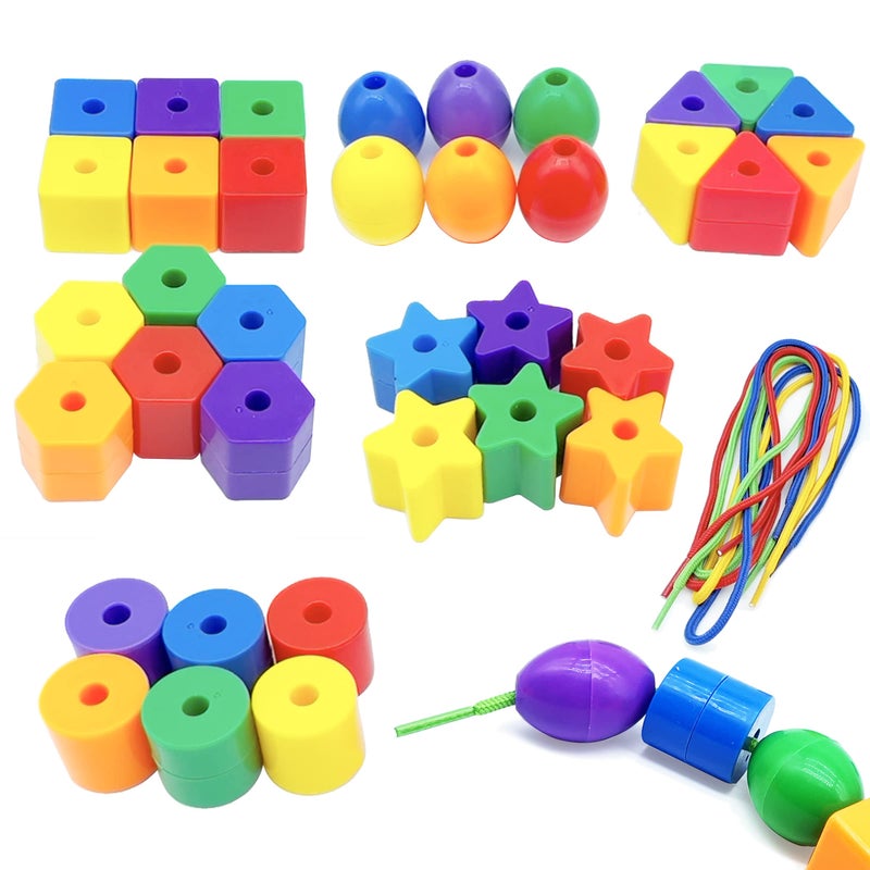 KUTOI Toddler Toys Big Lacing Beads Set for Fine Motor Skills HandEye Coordination Baby Toys 36 Beads 6 Strings Color Sorting Counting Educational Learning Toy Montessori Toys - Image 3